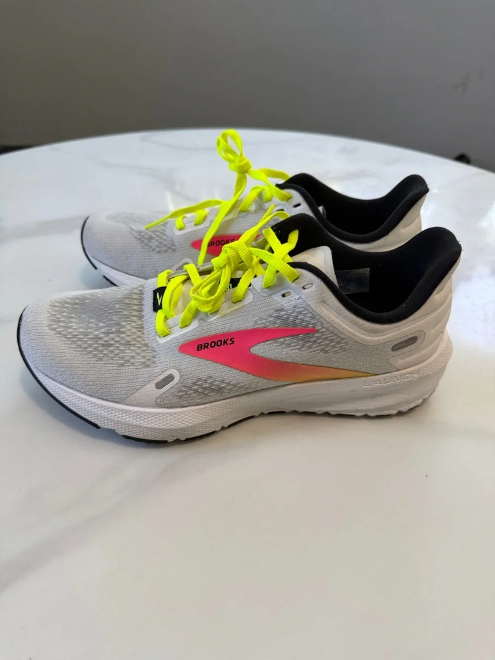 Brooks Kids Sneakers - White with Neon Yellow Laces and Pink Accent